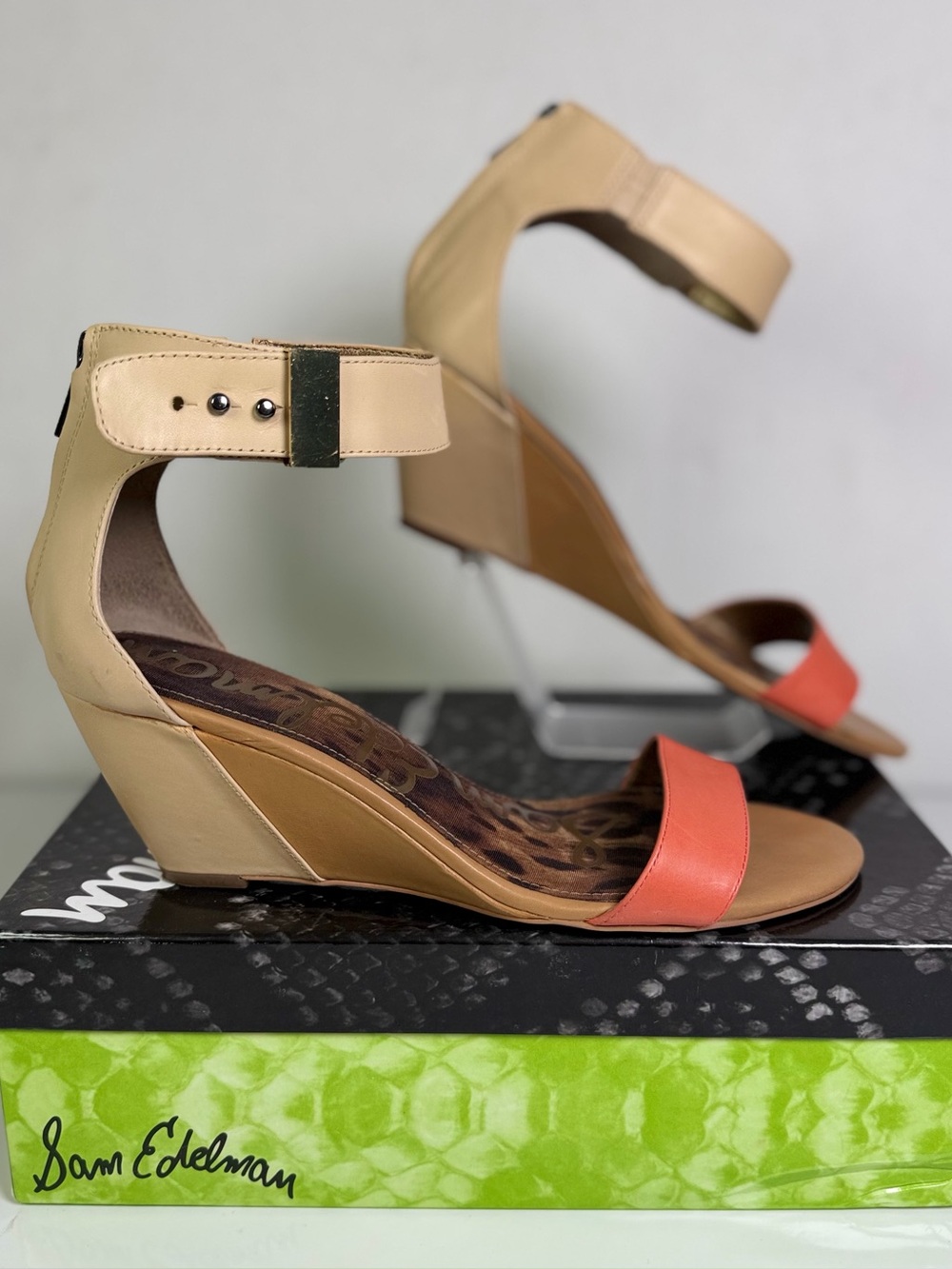 Sam Edelman Sophie Wedge Sandals Women  10 Persimmon Natural Leather Ankle Strap